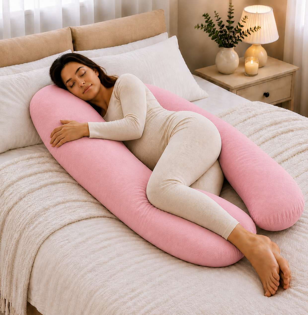 9 Ft Maternity Pillow And Case - Light Pink