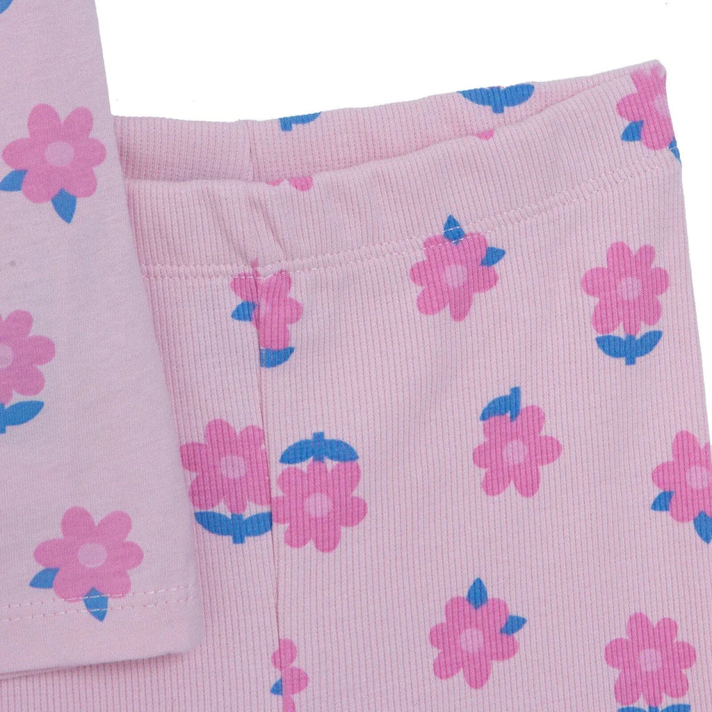 HelloBaby Girls Blouse & Leggings Set Floral Print Ditsy Flower Crew Neck Full Length Short Sleeve - Pink Printed