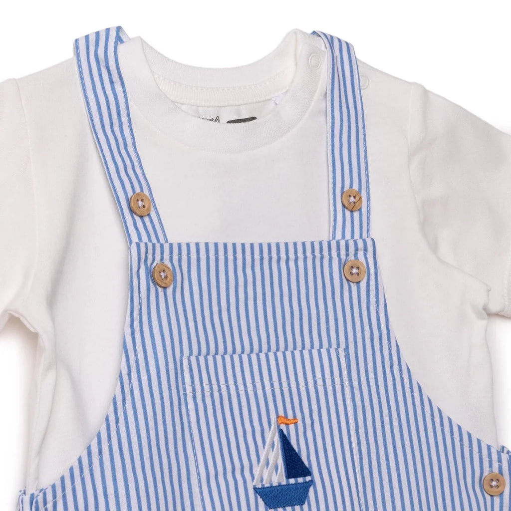 HelloBaby Boys Dungarees & T-shirt Nautical Print Buttoned Little Sailor Crew Neck Above the Knee Sh - Blue