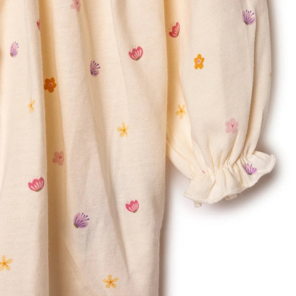 HelloBaby Girls Dress Polka Dot Print Pastel Dreams Crew Neck Long Sleeve - Ecru Printed