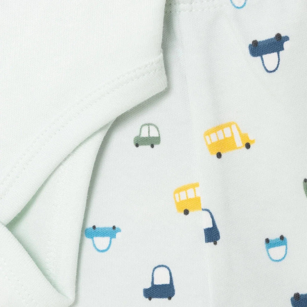 HelloBaby Boys Body-Footed Bottom-Hat Vehicles with Poppers Crew Neck Long Leg Long Sleeve - Light Blue