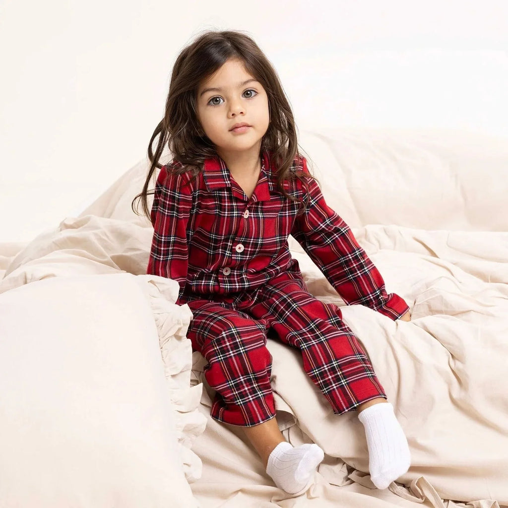 HelloBaby Boys Long Sleeve Pyjamas Set Plaid with Buttons Christmas Peter-Pan Collar Long Leg Long S - Red