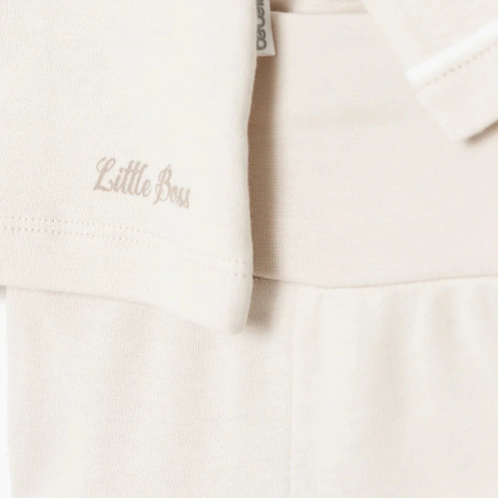 Bebetto Boys 5-Piece Newborn Hospital Set Snap Fastening Little Boss Shirt Collar Full Length Long S - Beige