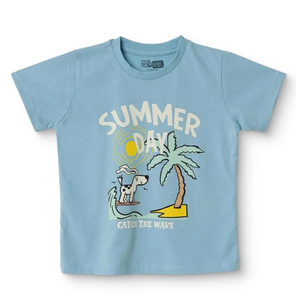 HelloBaby Boys T-shirt Palm Tree Crew Neck Short Sleeve - Blue