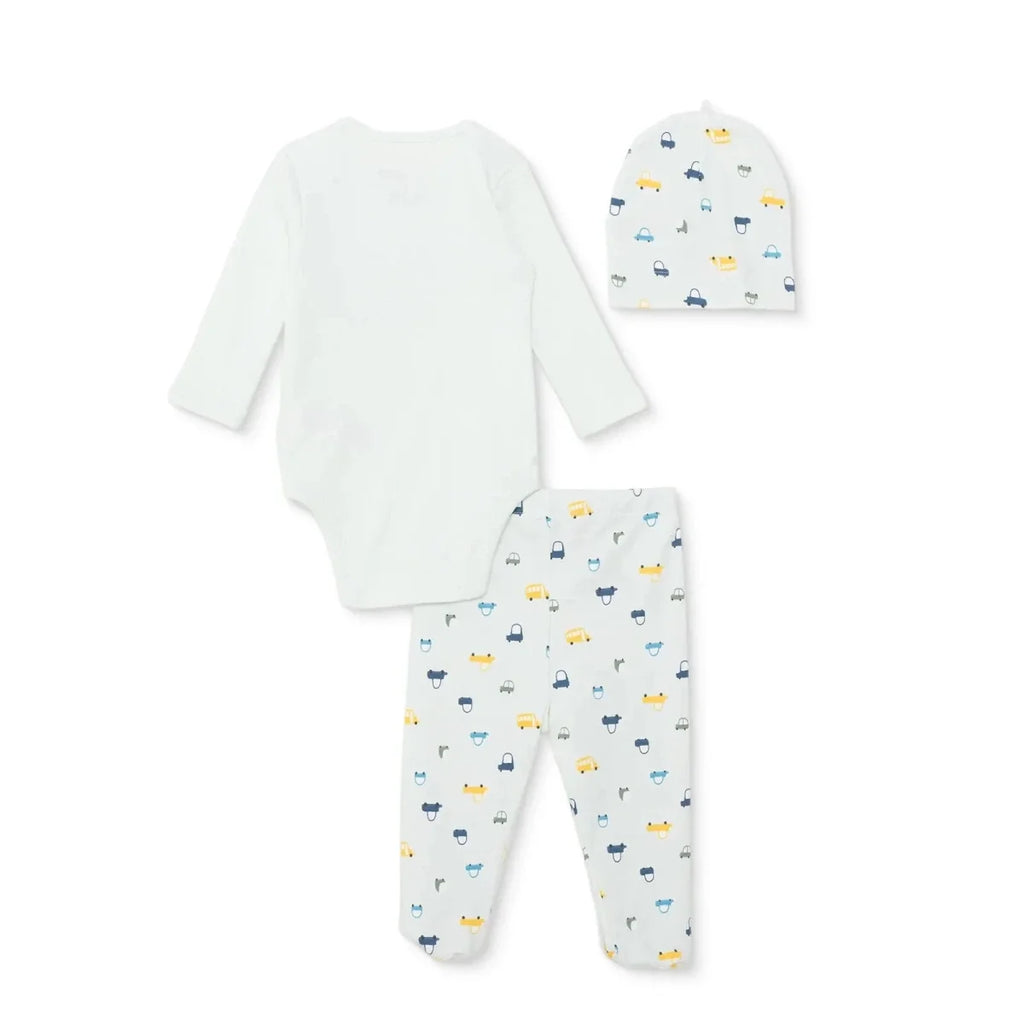 HelloBaby Boys Body-Footed Bottom-Hat Vehicles with Poppers Crew Neck Long Leg Long Sleeve - Light Blue
