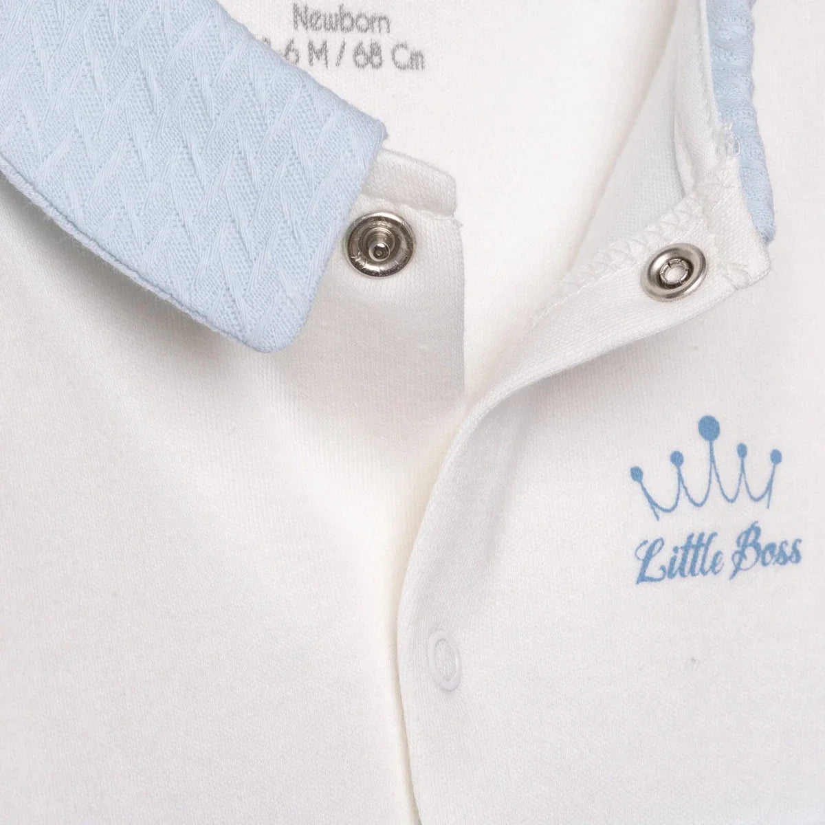 Bebetto Boys Footed Sleepsuit Snap Fastening Little Boss Shirt Collar Full Length Long Sleeve - Blue