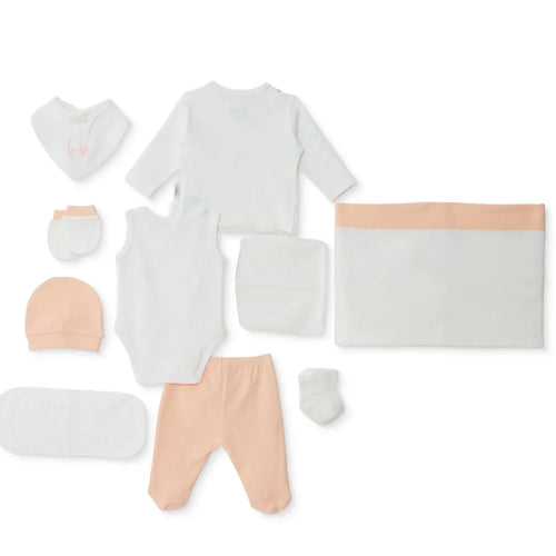 Bebbek Girls 10pc Newborn Set Heart with Poppers V-Neck Long Leg Long Sleeve - Ecru