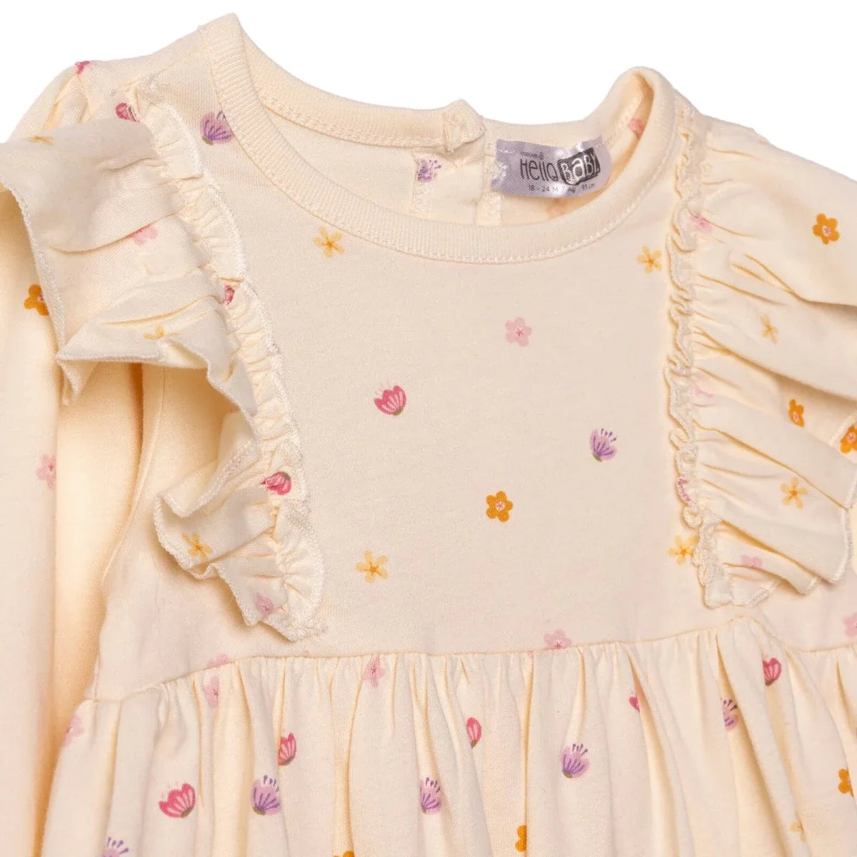 HelloBaby Girls Dress Polka Dot Print Pastel Dreams Crew Neck Long Sleeve - Ecru Printed
