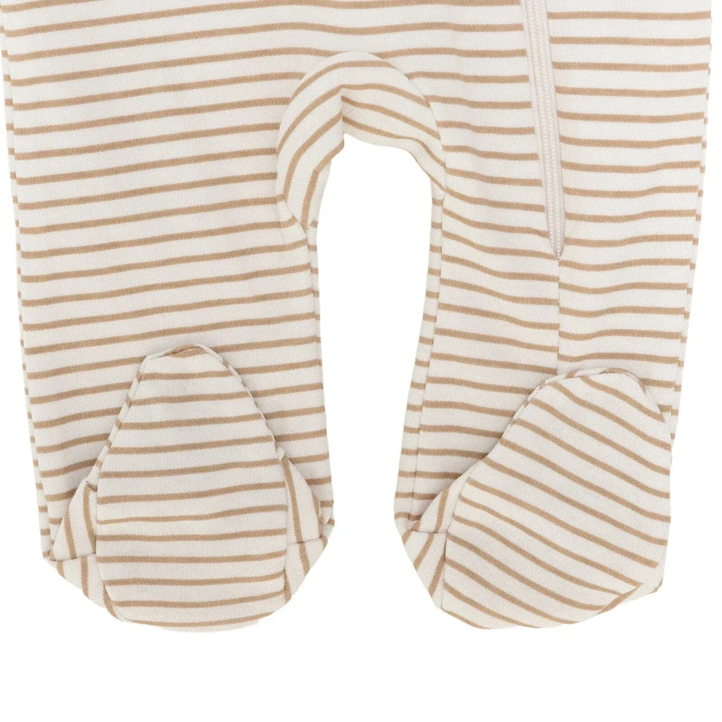 Baby Boy Footed Sleepsuit Striped Zip Fastening Crew Neck - Beige
