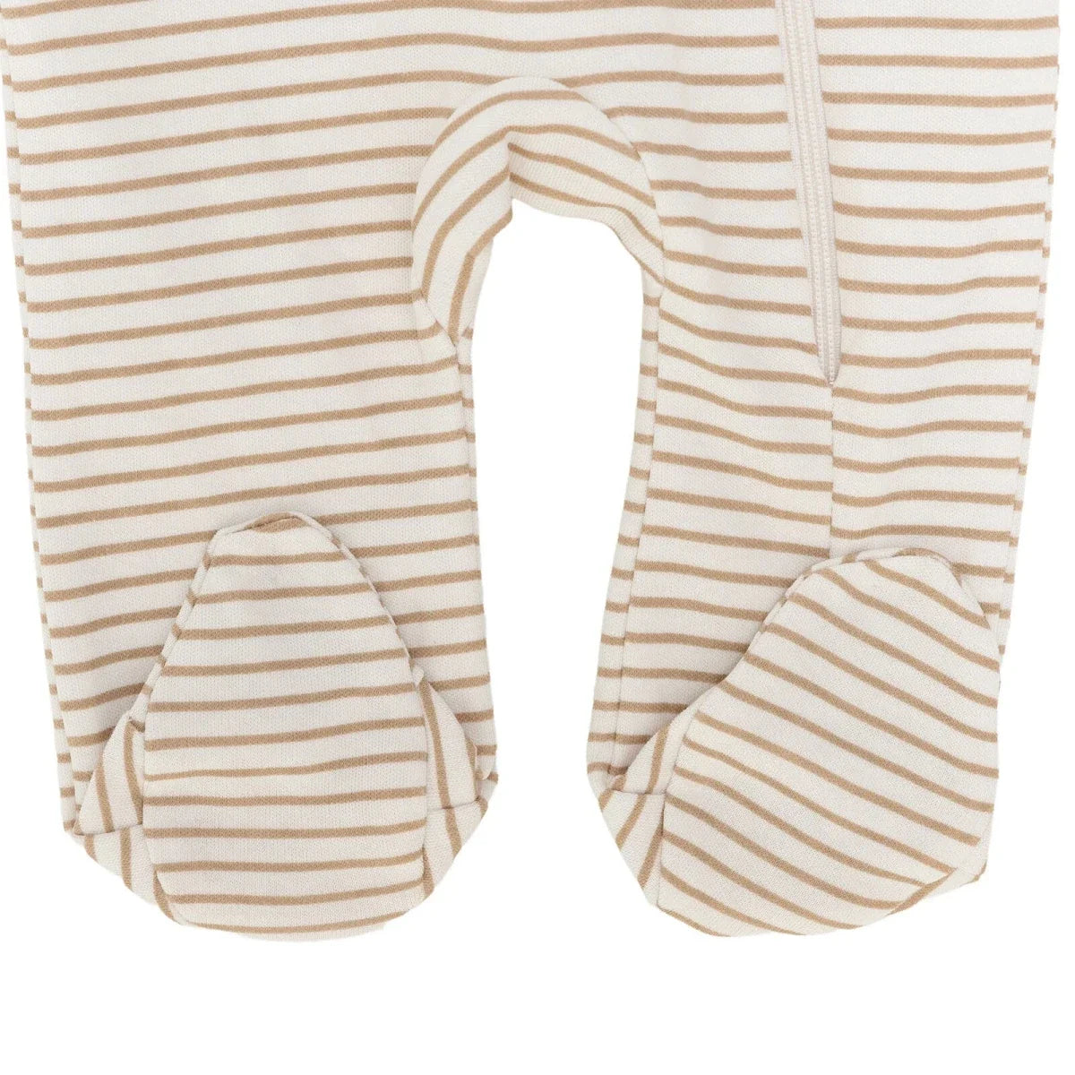 Baby Boy Footed Sleepsuit Striped Zip Fastening Crew Neck - Beige