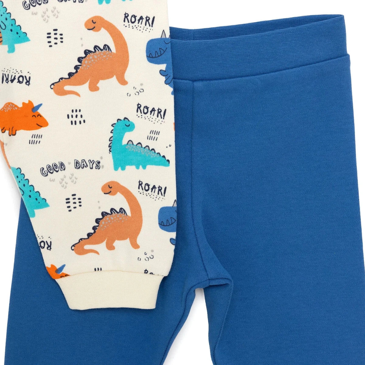 Baby Boy Footless Trousers Dinosaur Print - Ecru