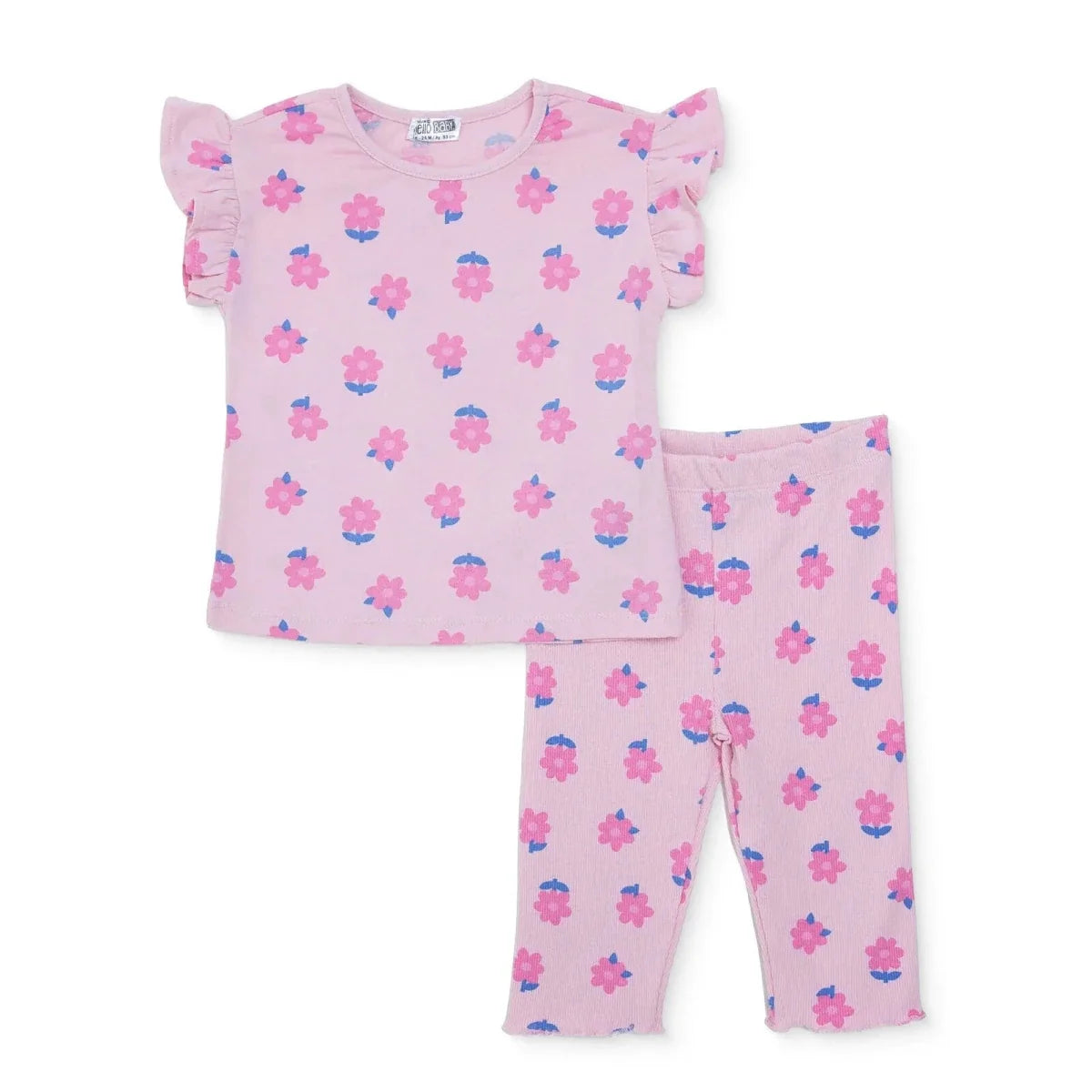 HelloBaby Girls Blouse & Leggings Set Floral Print Ditsy Flower Crew Neck Full Length Short Sleeve - Pink Printed