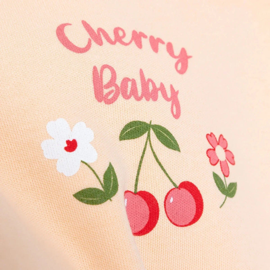 HelloBaby Girls Body-Footed Bottom-Hat Cherry with Poppers Crew Neck Long Leg Long Sleeve - Light Pink