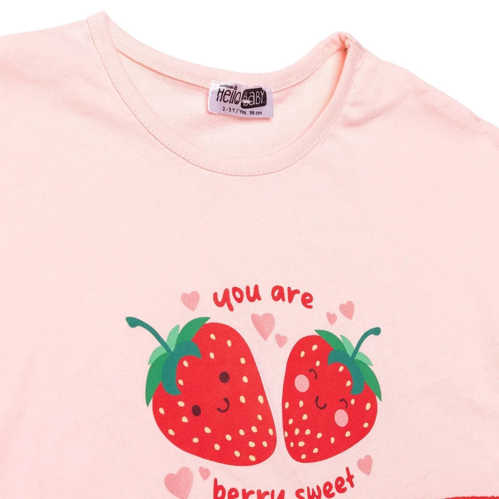 HelloBaby Girls Blouse & Shorts Set Strawberry Print Berry Belle Crew Neck Short Length Short Sleeve - Pink