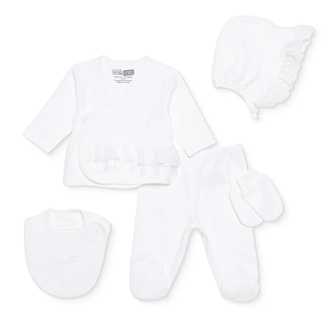 HelloBaby Girls Occasion Wear with Poppers Crew Neck Long Leg Long Sleeve - Ecru
