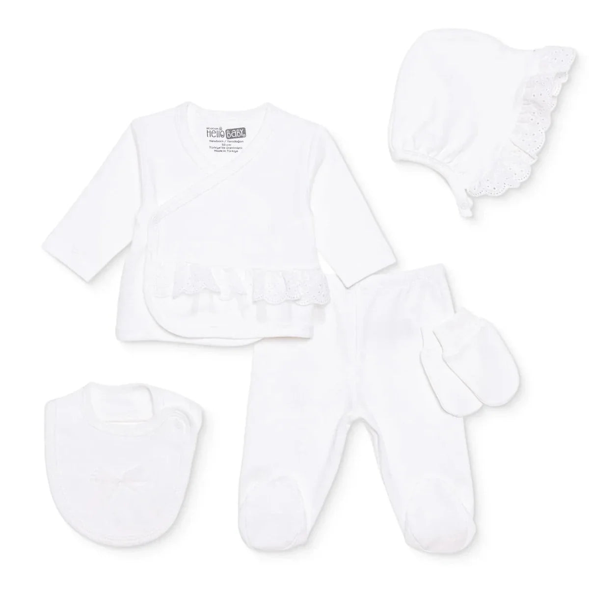 HelloBaby Girls Occasion Wear with Poppers Crew Neck Long Leg Long Sleeve - Ecru