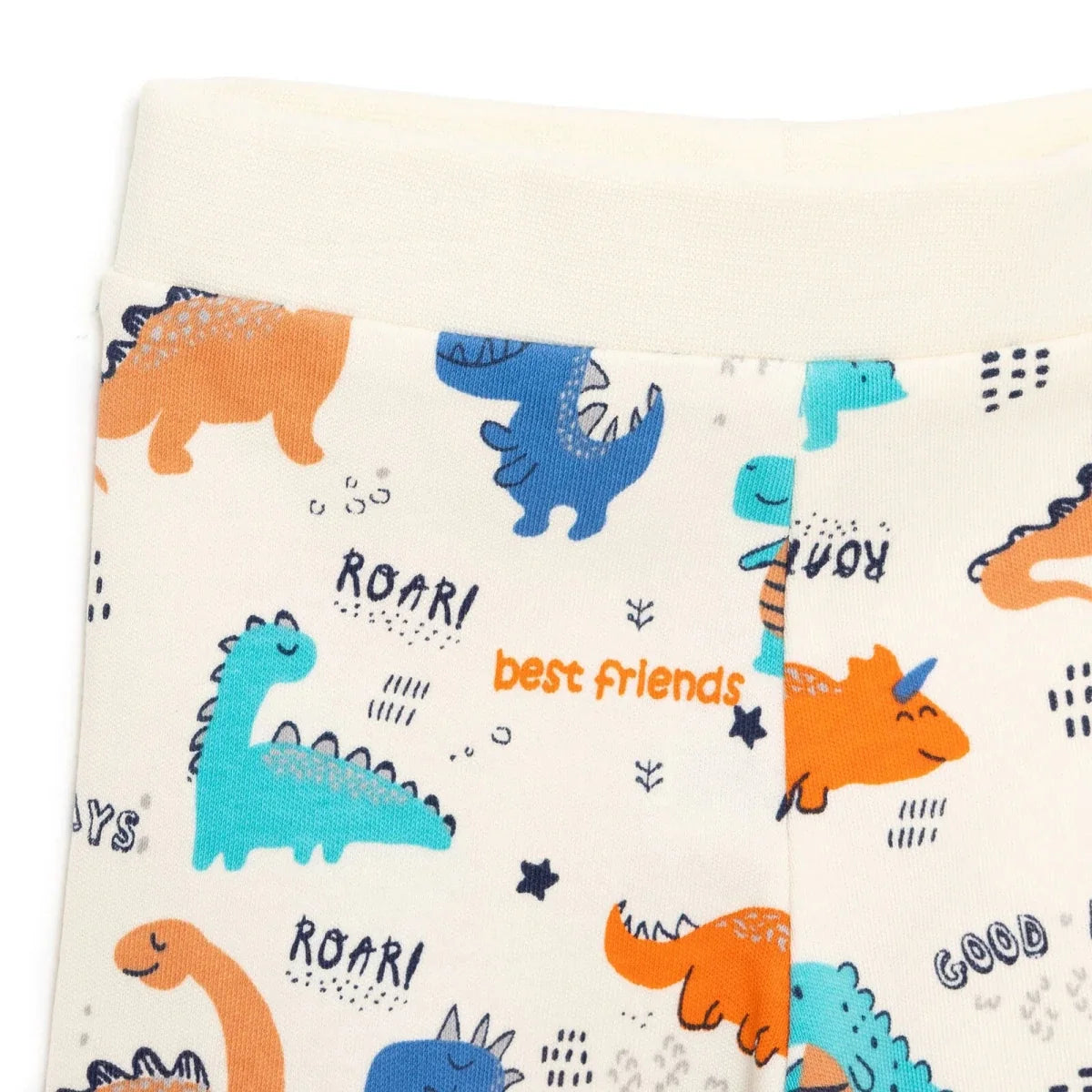 Baby Boy Footless Trousers Dinosaur Print - Ecru