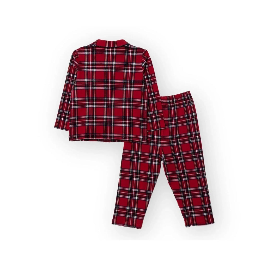 HelloBaby Boys Long Sleeve Pyjamas Set Plaid with Buttons Christmas Peter-Pan Collar Long Leg Long S - Red