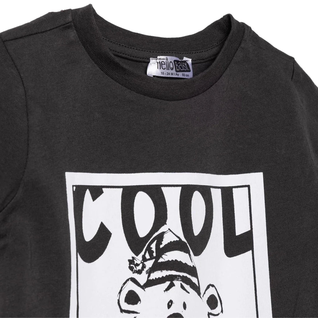 HelloBaby Boys T-Shirt & Trousers Set Bear Print Cool Boy Crew Neck Full Length Short Sleeve - Anthracite