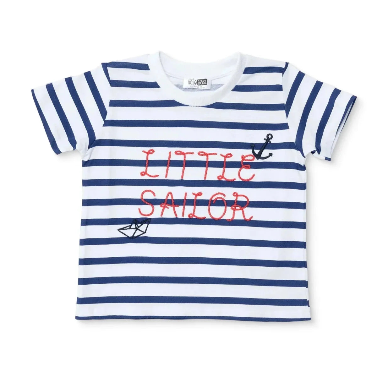 HelloBaby Boys T-shirt Nautical Print Little Sailor Crew Neck Short Sleeve - Navy Printed
