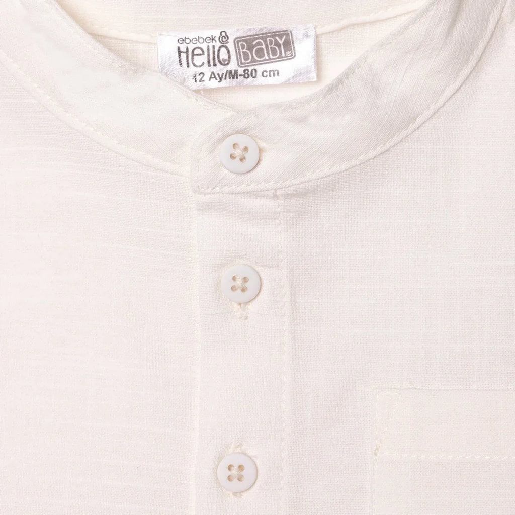 HelloBaby Boys Shirt & Shorts Set Buttoned Smart Line Mandarin Collar Above the Knee Short Sleeve - White