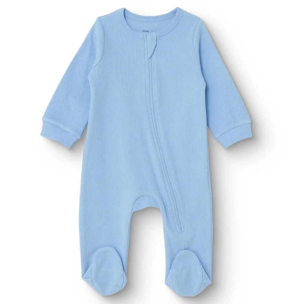 HelloBaby Boys Footed Sleepsuit Zip Fastening Crew Neck Full Length Long Sleeve - Blue