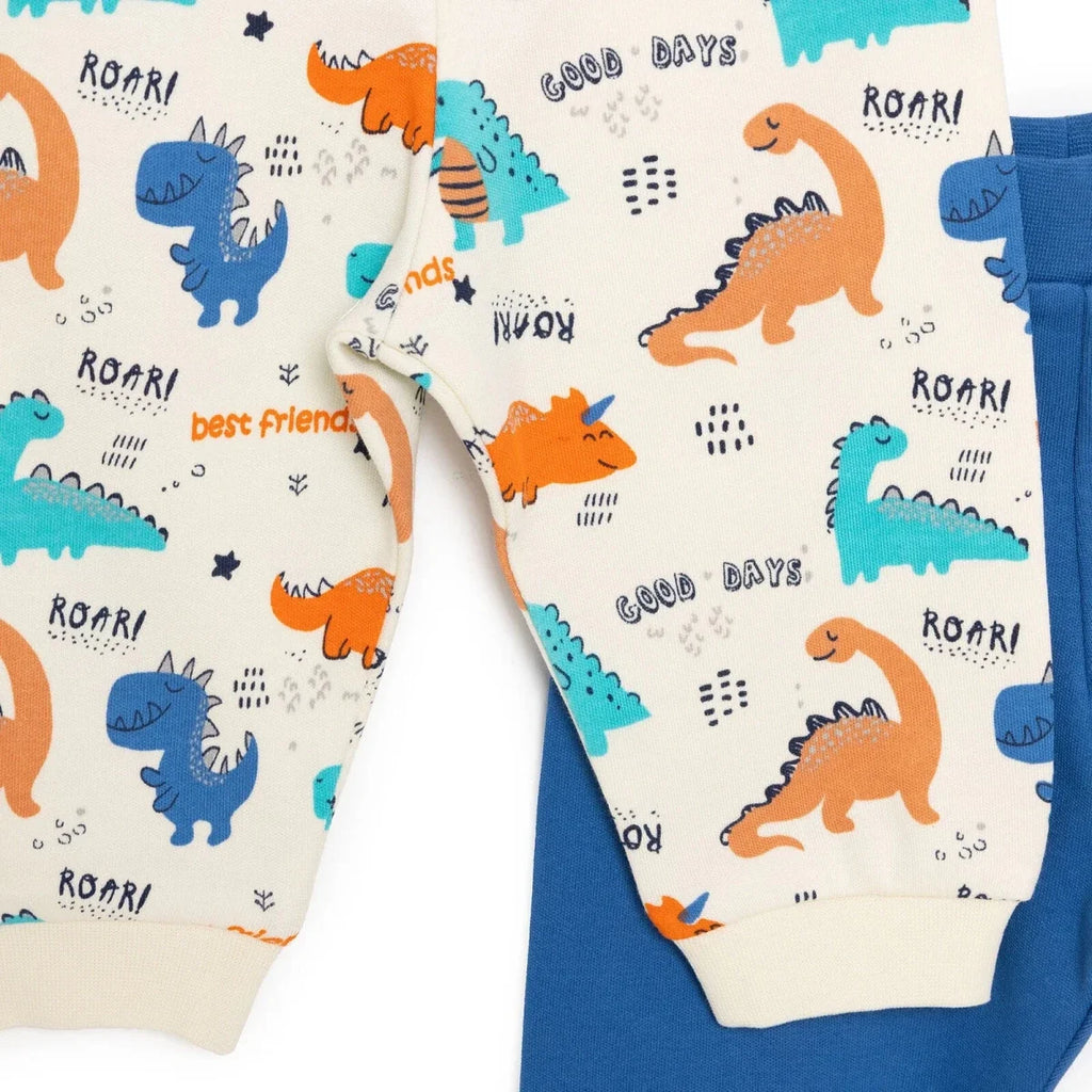 Baby Boy Footless Trousers Dinosaur Print - Ecru