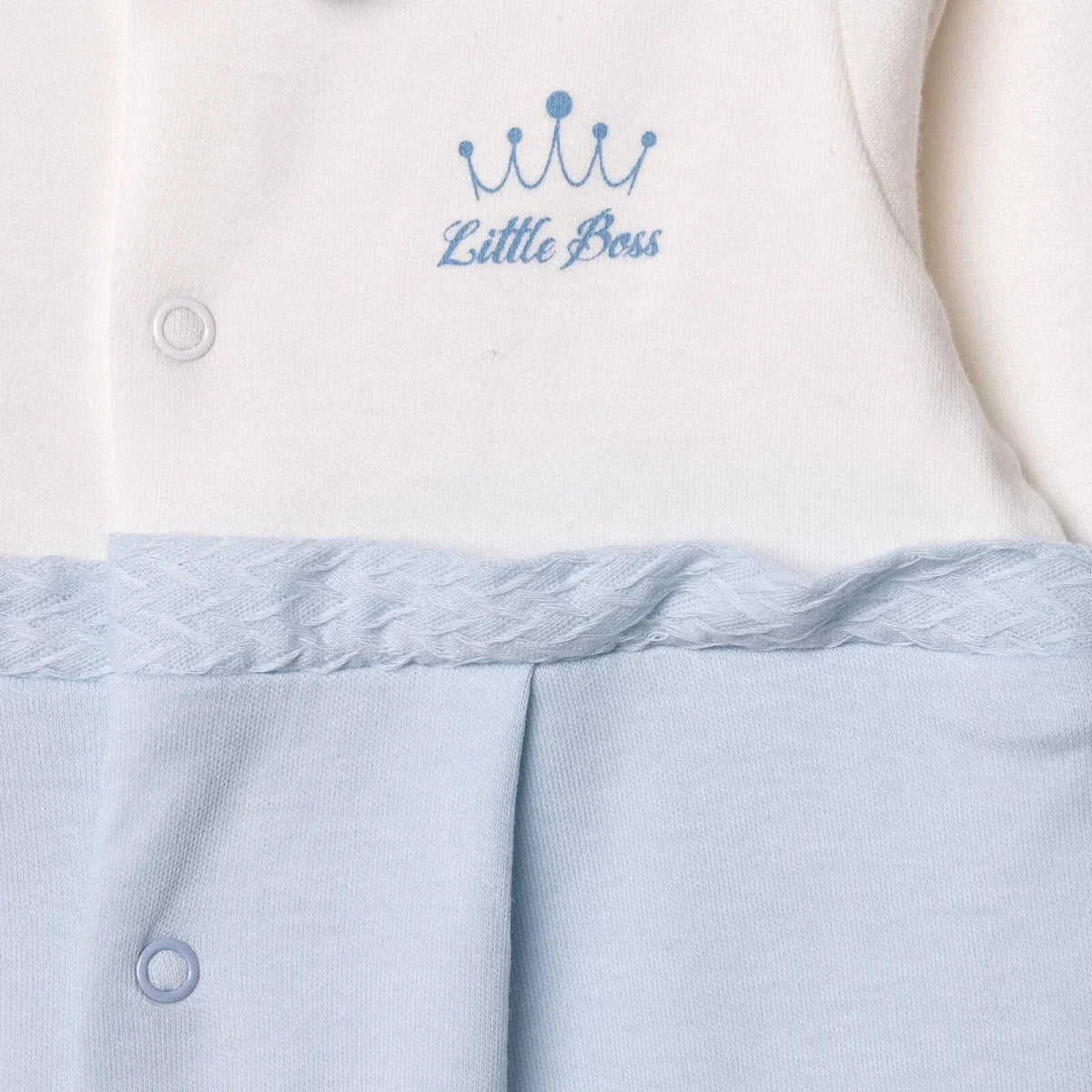 Bebetto Boys Footed Sleepsuit Snap Fastening Little Boss Shirt Collar Full Length Long Sleeve - Blue