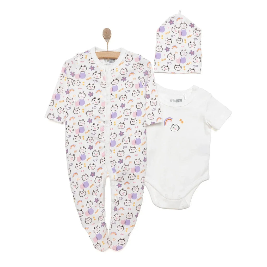 Baby Girl Sleepsuit Bodysuit & Hat Set - Ecru