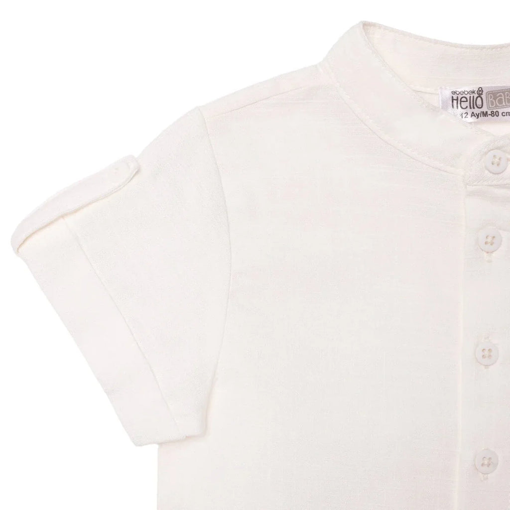 HelloBaby Boys Shirt & Shorts Set Buttoned Smart Line Mandarin Collar Above the Knee Short Sleeve - White