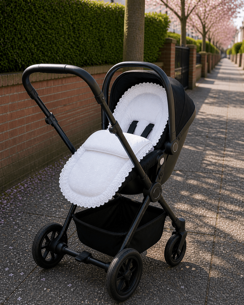 Universal Broderie Anglaise Car Seat Footmuff / Cosy Toes