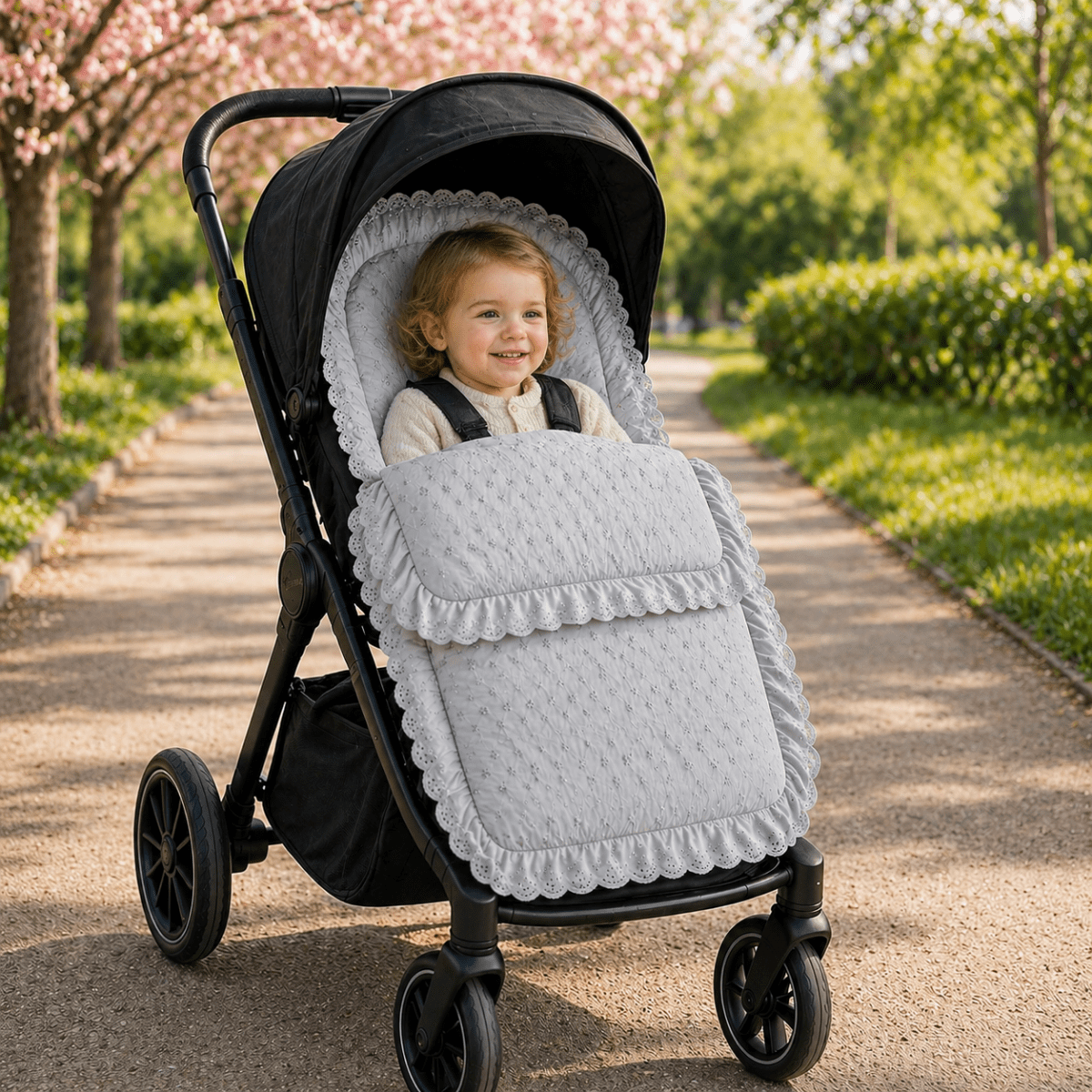 Universal Broderie Anglaise Pushchair Footmuff / Cosy Toes - Fits All Pushchairs / Prams And Buggies