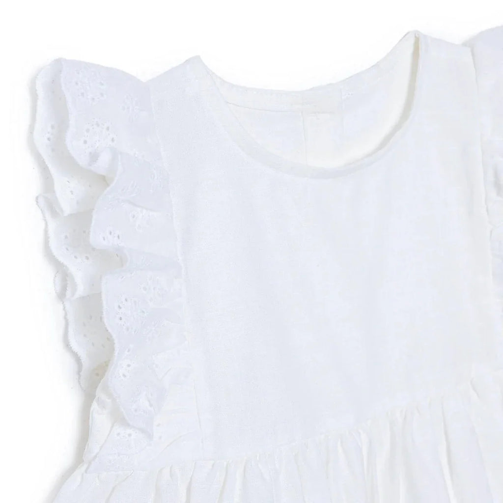 HelloBaby Girls Dress Buttoned Berry Belle Crew Neck Short Sleeve - Ecru