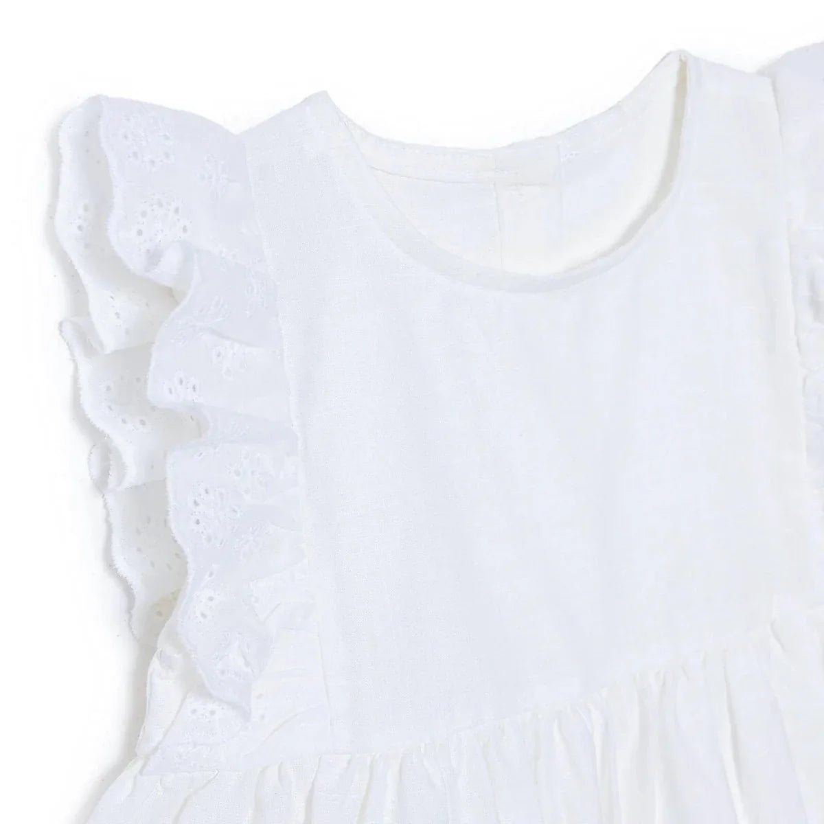 HelloBaby Girls Dress Buttoned Berry Belle Crew Neck Short Sleeve - Ecru