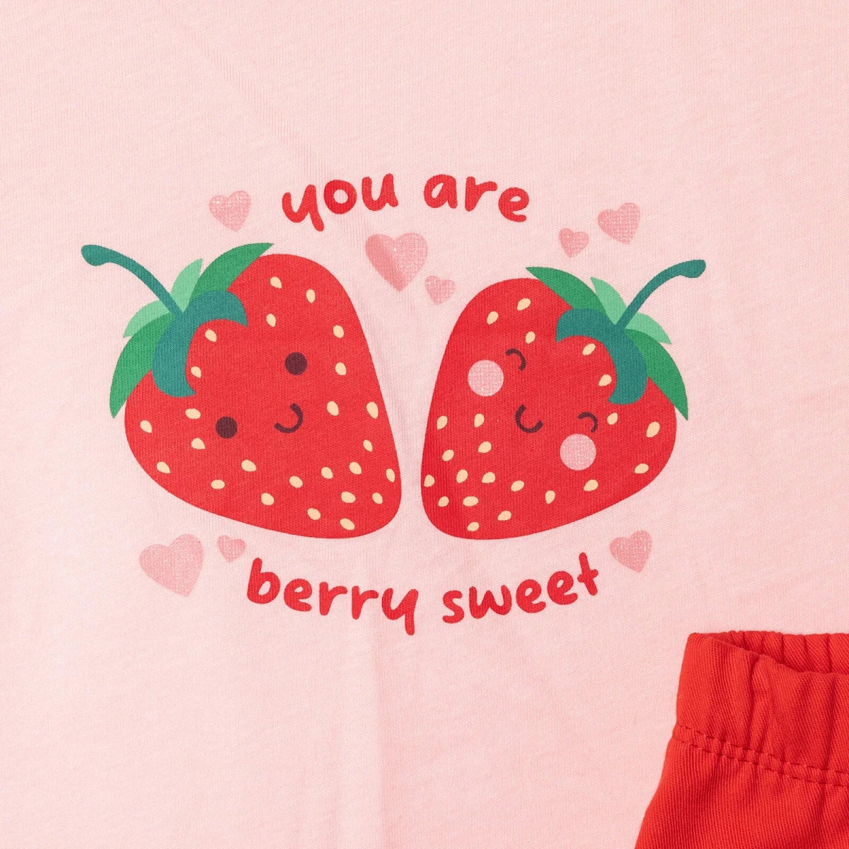 HelloBaby Girls Blouse & Shorts Set Strawberry Print Berry Belle Crew Neck Short Length Short Sleeve - Pink
