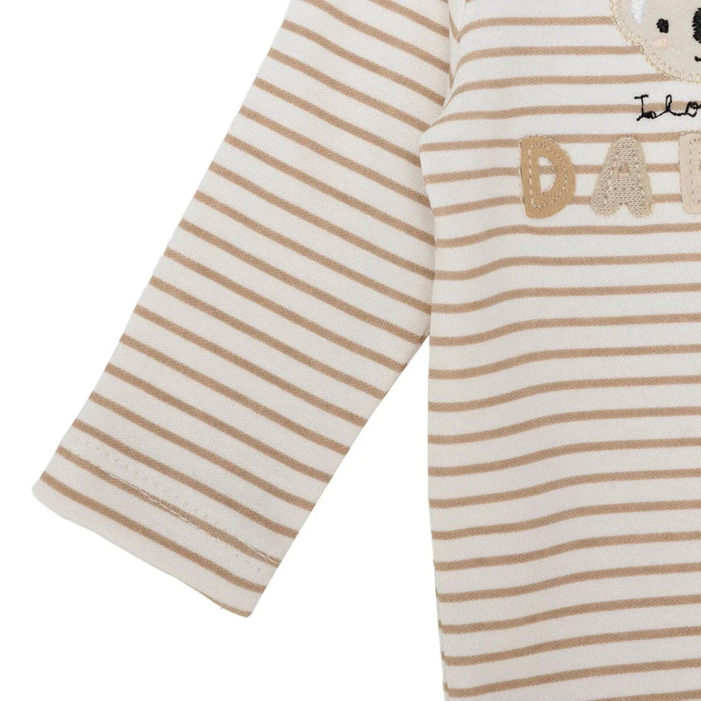 Baby Boy Footed Sleepsuit Striped Zip Fastening Crew Neck - Beige