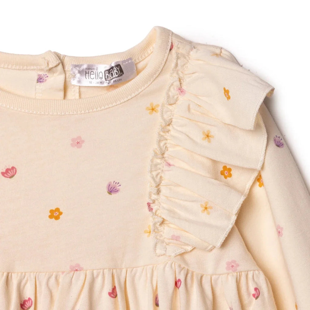 HelloBaby Girls Dress Polka Dot Print Pastel Dreams Crew Neck Long Sleeve - Ecru Printed