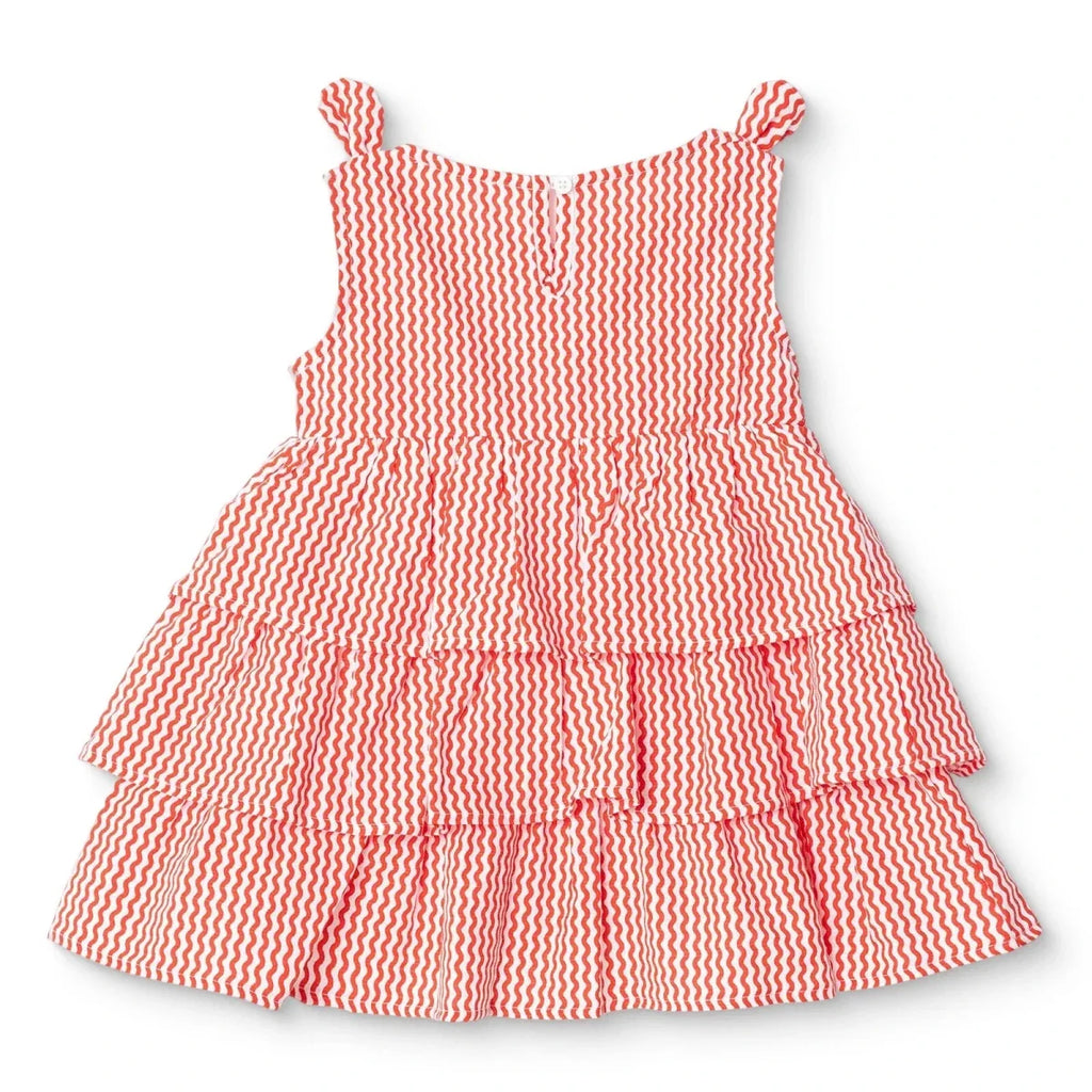 HelloBaby Girls Dress Buttoned Berry Belle Crew Neck Strappy - Coral Printed