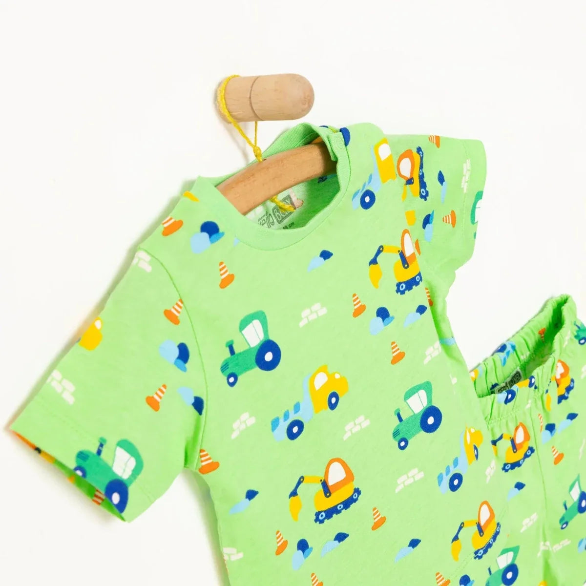 HelloBaby Boys Short Sleeve Pyjamas Set Vehicles Crew Neck Short Leg Short Sleeve - Petrol Green