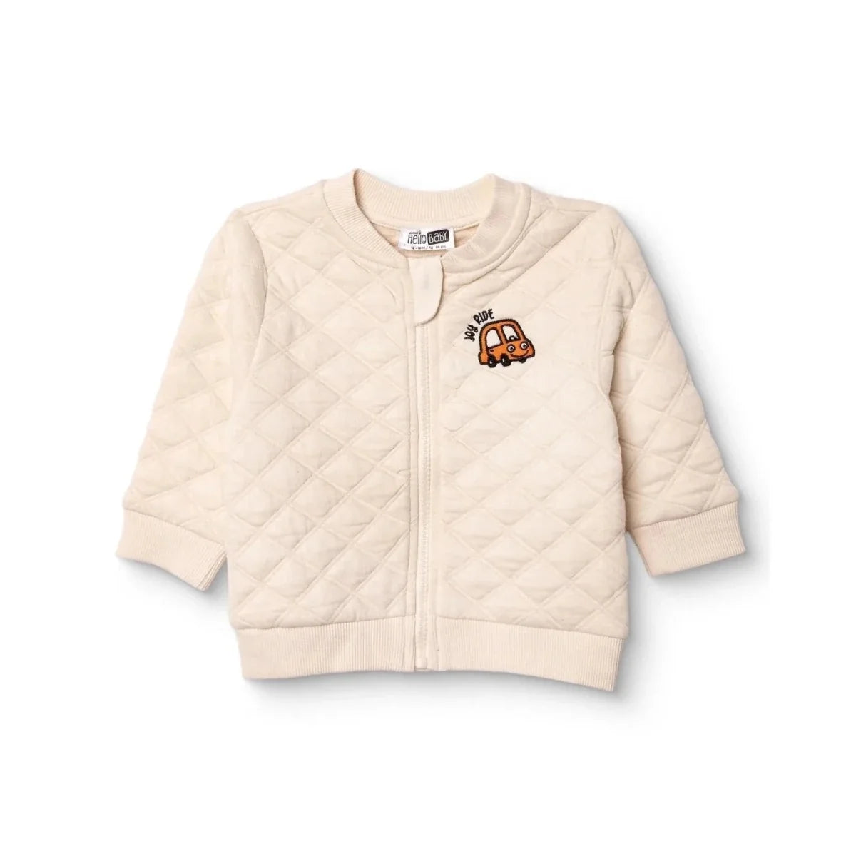 HelloBaby Boys Quilted Cardigan Zip Fastening Little Car Mandarin Collar Long Sleeve - Ecru