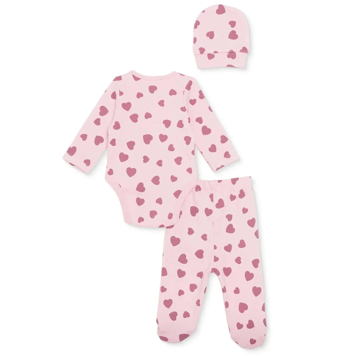 HelloBaby Girls Body-Footed Bottom-Hat Heart Crew Neck Long Leg Long Sleeve - Pink