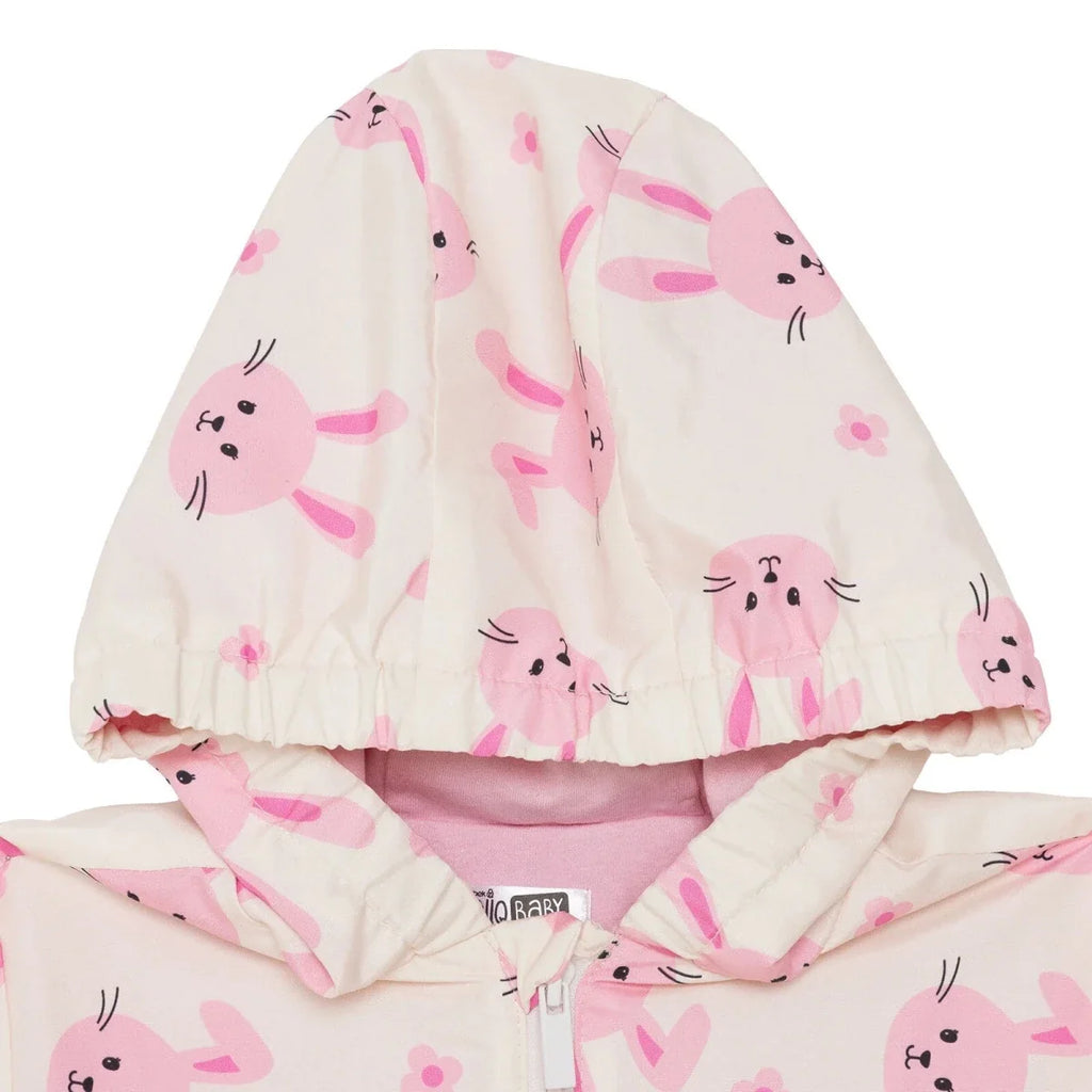 HelloBaby Girls Raincoat Flower Zip-up Hooded Long Sleeve - Ecru Printed