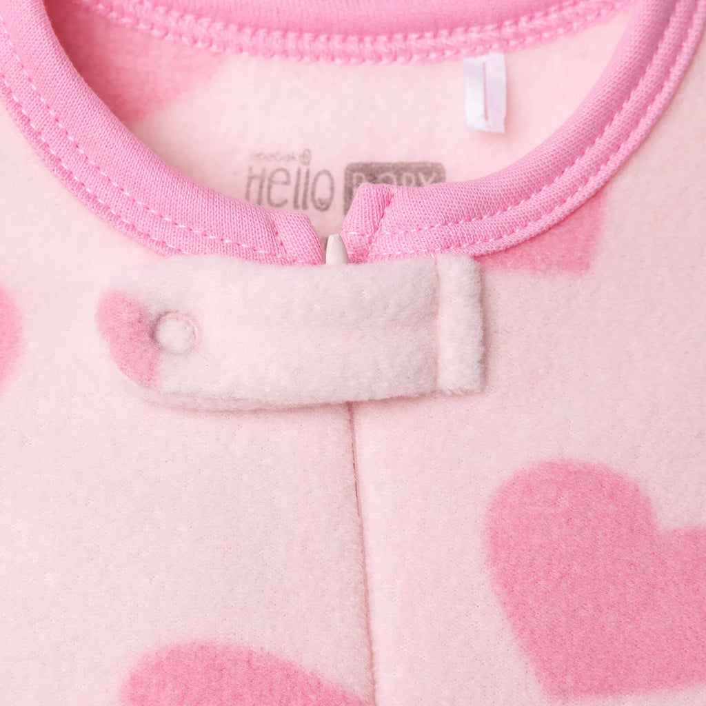 Baby Girl Fleece Footed Sleepsuit Animal Print Zip Fastening Hooded - Pink Printed
