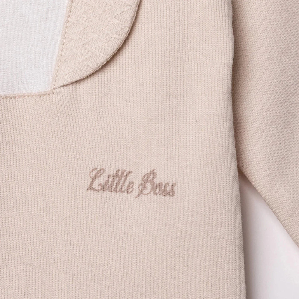 Bebetto Boys Footed Sleepsuit Snap Fastening Little Boss Shirt Collar Full Length Long Sleeve - Beige