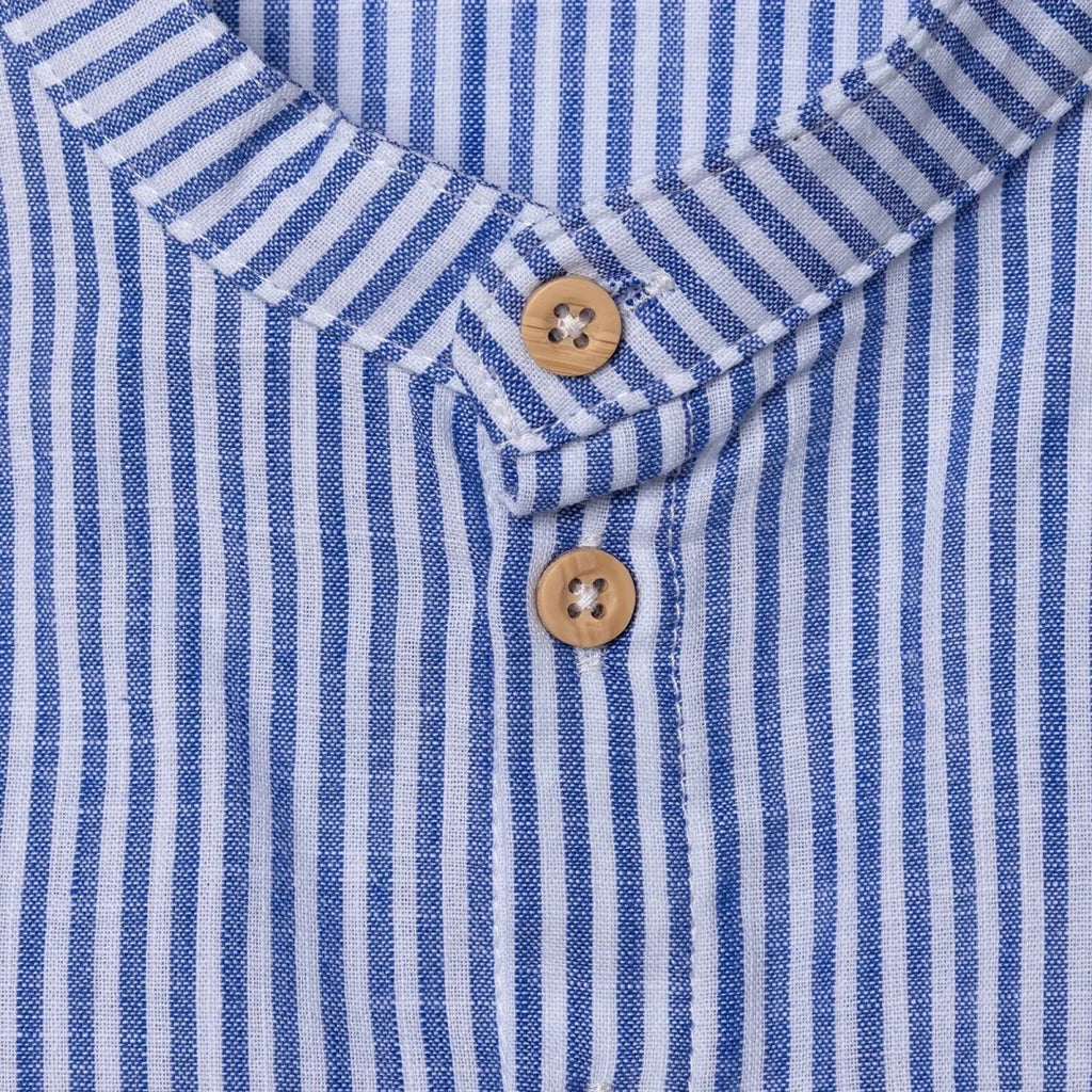 HelloBaby Boys Shirt & Shorts Set Striped Buttoned Smart Line Mandarin Collar Above the Knee Short S - Indigo
