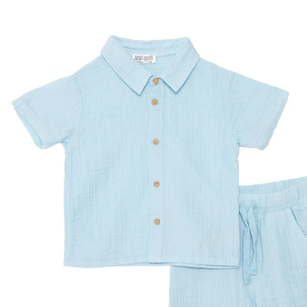 HelloBaby Boys Shirt & Shorts Set Buttoned Little Sailor Shirt Collar Above the Knee Short Sleeve - Blue