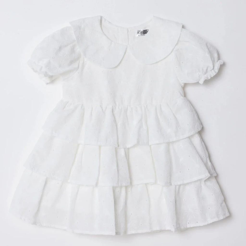 HelloBaby Girls Dress Berry Belle Peter Pan Collar Short Sleeve - White