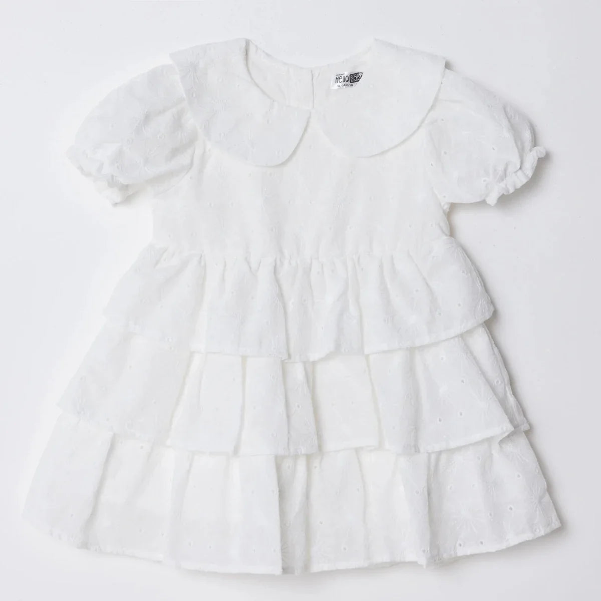 HelloBaby Girls Dress Berry Belle Peter Pan Collar Short Sleeve - White
