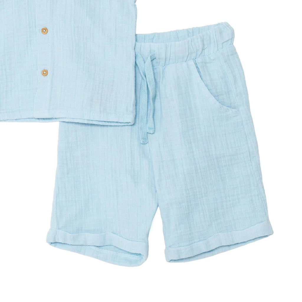 HelloBaby Boys Shirt & Shorts Set Buttoned Little Sailor Shirt Collar Above the Knee Short Sleeve - Blue