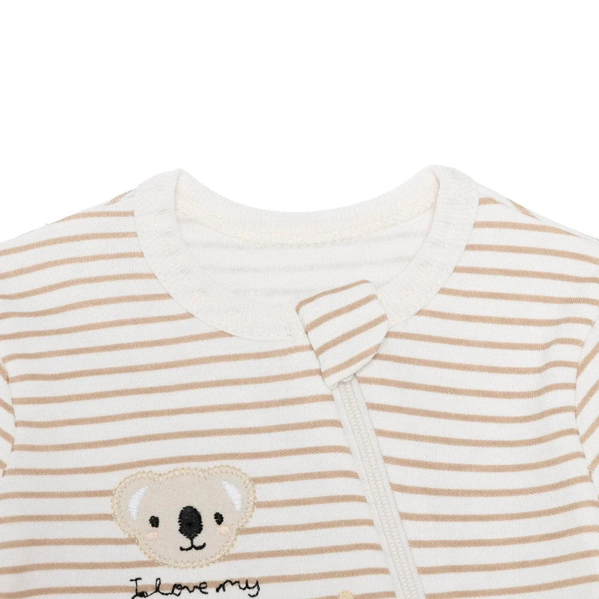 Baby Boy Footed Sleepsuit Striped Zip Fastening Crew Neck - Beige